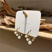 New Trend Korean Style Gold Plated Creative Geometry Drope Pearl Decor Earrings Pearl Alloy Stud Earring-thumb3