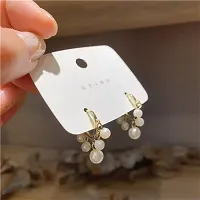 New Trend Korean Style Gold Plated Creative Geometry Drope Pearl Decor Earrings Pearl Alloy Stud Earring-thumb1