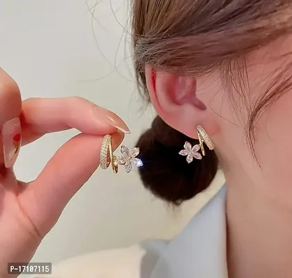 Princess stylish AMERICAN DAIMOND 18k gold look flower studs earrings-thumb0