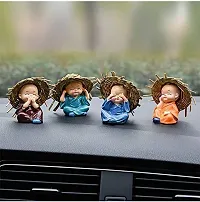 Surbhii creations Polyresin Monks with Hats Miniatures, Small, Brown, Orange, Sky Blue, Set of 4-thumb1