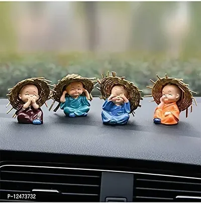 Surbhii creations Polyresin Monks with Hats Miniatures, Small, Brown, Orange, Sky Blue, Set of 4-thumb2