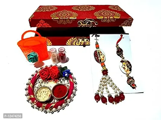 Surbhii creations Handmade bhaiya bhabhi Rakhi Set with roli chawal Plater and Handicraft Box Pack-thumb0