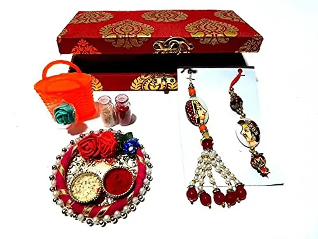 Surbhii creations Handmade bhaiya bhabhi Rakhi Set with roli chawal Plater and Handicraft Box Pack