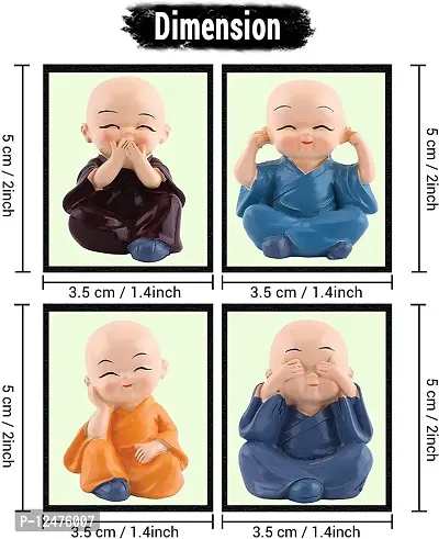 Surbhii creations Polyresin Baby Monk Showpiece Statue Idols | Mini Baby Monk Idol/Figure/Statues/Showpiece for Car Dashboard, Home, Office, Car Decor | Standard, Multicolor- 4 Piece-thumb3