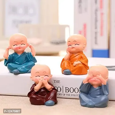 Surbhii creations Polyresin Baby Monk Showpiece Statue Idols | Mini Baby Monk Idol/Figure/Statues/Showpiece for Car Dashboard, Home, Office, Car Decor | Standard, Multicolor- 4 Piece-thumb2