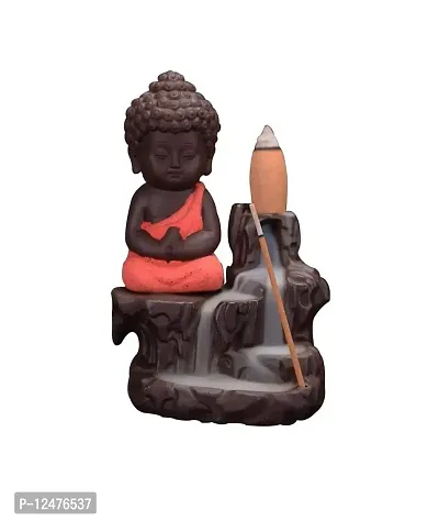 Buddha Smoke Fountain | Buddha Smoke Backflow | Dhoop Batti Stand | Monk Idol Incense Stick Holder| Meditating Monk Statue | Smoke Backflow Cone Incense Holder with 10 dhoop Cones