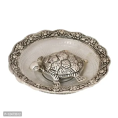 Surbhii creations Metal Tortoise with Glass Plate for Good Luck fengsui showpiece( 4 X 15 X 15 cm) (Silver)