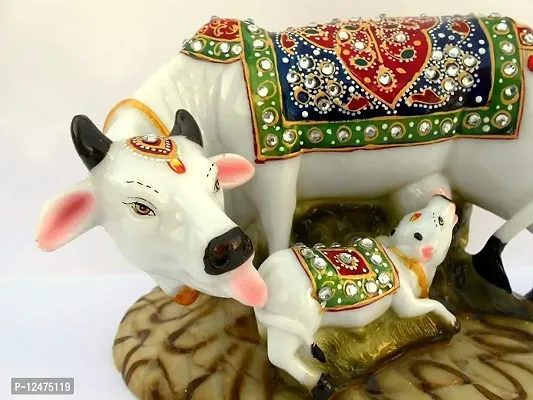 Surbhii creations Kamadhenu Cow and Calf Small Statue (13 x 8 x 8 Centimeters) (Antique)-thumb2