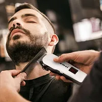 Professional Cordless Rechargeable LED Display Hair Clipper Heavy Duty for Hair and Beard Cut (White)-thumb1