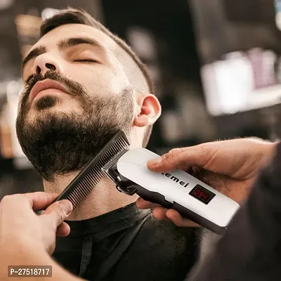 Professional Cordless Rechargeable LED Display Hair Clipper Heavy Duty for Hair and Beard Cut (White)-thumb2