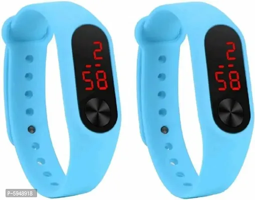 Silicone Slim Digital LED Sky Blue Band Watch - Combo Set of 2 Watch for Kids Boys and Girls-thumb0