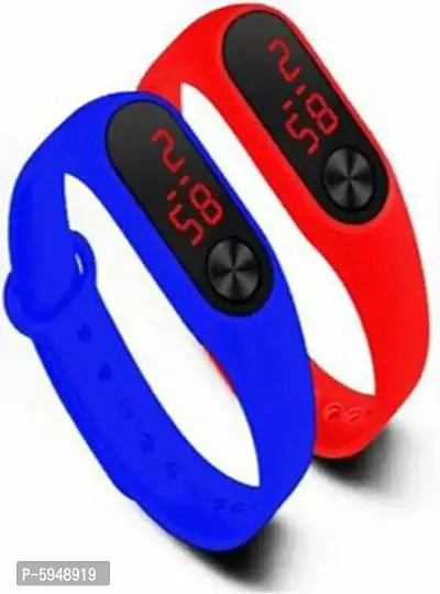 Silicone Slim Digital LED Red &  Blue Band Watch - Combo Set of 2 Watch for Kids Boys and Girls