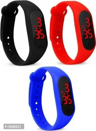 Silicone Slim Digital LED Black & Red &  Blue & Yallow Band Watch - Combo Set of 3 Watch for Kids Boys and Girls-thumb0