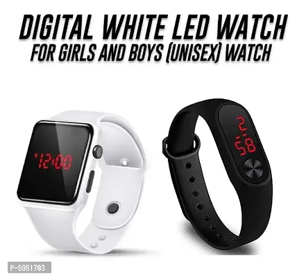 Silicone Slim Digital LED White L-3 &  Black  M-2 Band Watch - Combo Set of 2 Watch for Kids Boys and Girls