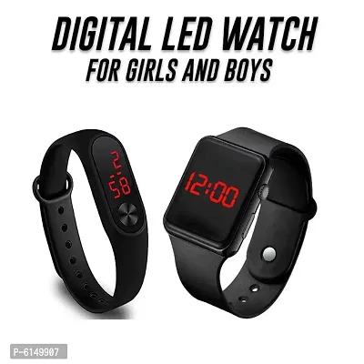 Slim Digital LED Black L-3 and  Black  M-2 Band Watch - Combo Set of 2 Watch for Kids Boys and Girls-thumb0