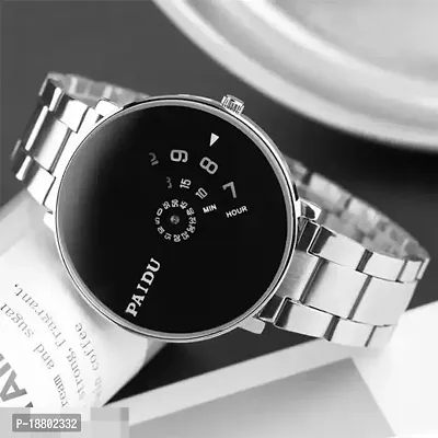 New Analogue Special Collection Black dial Paidu Silver Big Studded Full Round Dial Silver Chain Stylish Watch - for Boys  Men