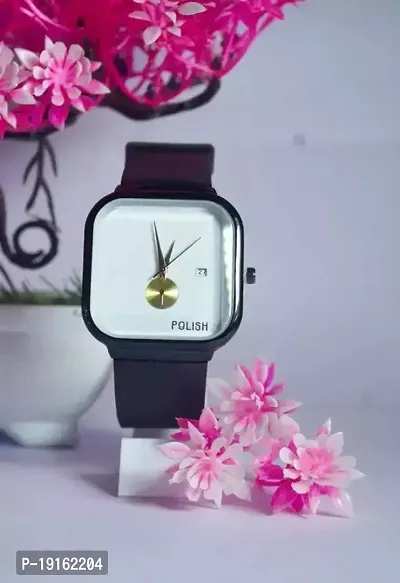 Polish Printed White Dial Time  Date Mens Analog Watch-thumb0