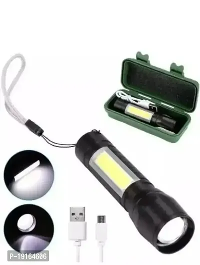 A2z WORLD Mini 2 in1 Waterproof Chargeable LED 4 Mode Zoomable Full Metal Body 9W Flash light Torch Home / Outdoor Lamp Table Lamp COB 800 mAh Battery USB Charging Torch (Black, 12 cm, Rechargeable)-thumb0