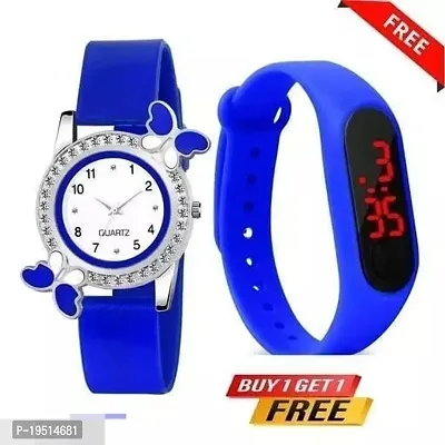 BUTTERFLY ANALOG WATCH WITH FREE M2 BAND WATCH FOR GIRLS AND FREE M2 BAND KIDS AND BOYS