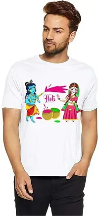 PRAMONITA Holi Printed T-Shirts Round Neck Polyester for Adults/Couple/Boys/Girls/Men/Women Quircky Colorfull Designs Regular fit