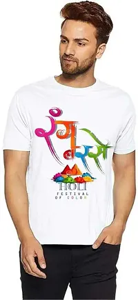 PRAMONITA Holi Printed T-Shirts Round Neck Polyester for Adults/Couple/Boys/Girls/Men/Women Quircky Colorfull Designs Regular fit