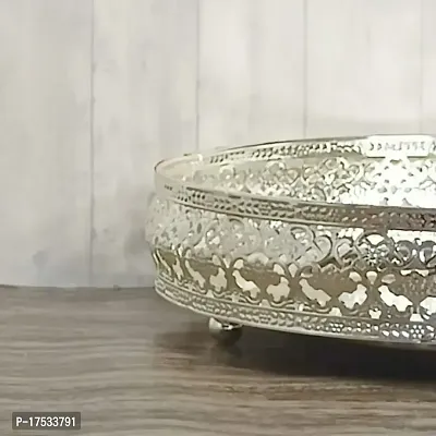 GODS CHOICE German Silver Round Decorative Flower Designing/Fruit Serving Tray For Pooja Diameter : 10 Inches Weight : 490 Grams-thumb2