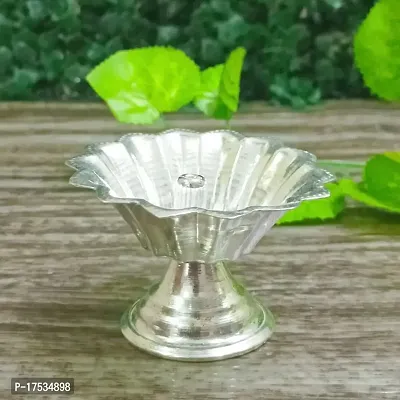 GODS CHOICE German Sliver Flower Designing Devadas Diya For Pooja / Decor Size : 2 Inch Weight : 20 Grams