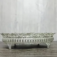 GODS CHOICE German Silver Floral Curved Flower Decoration Stand Tray For Pooja/Home Decor Height : 3 Inch Diameter : 11 Inch Weight : 290 Grams-thumb1