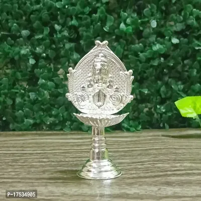 GODS CHOICE German Silver Balaji Face Stand Leaf Diya For Pooja / Decor Size : 4 Inch Weight : 40 Grams