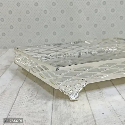 GODS CHOICE German Silver Square Decorative Tray For Pooja/Decor Diameter : 10 Inches Wt : 380 Grams-thumb3