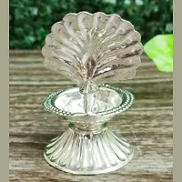 GODS CHOICE German Silver Beautiful Peacock With Feather Designing Diya For Pooja / Decor Size : 4 Inches Weight : 50 Grams-thumb2