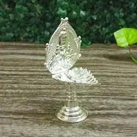 GODS CHOICE German Silver Balaji Face Stand Leaf Diya For Pooja / Decor Size : 4 Inch Weight : 40 Grams-thumb1