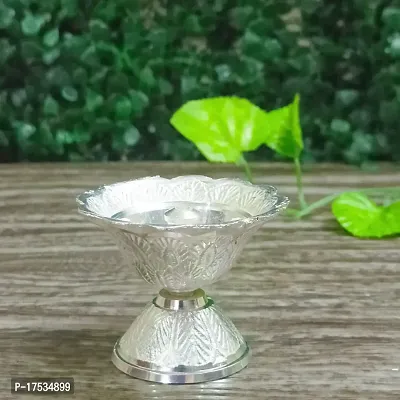 GODS CHOICE German Sliver Flower Designing Devadas Diya For Pooja / Decor Size : 2 Inch Weight : 45 Grams-thumb4