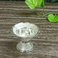 GODS CHOICE German Sliver Flower Designing Devadas Diya For Pooja / Decor Size : 2 Inch Weight : 45 Grams-thumb1