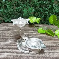 GODS CHOICE German Silver Peacock 5 Face Diya With 1 Agal Diya In Plate For Pooja/Decor Size :3 Inch Weight : 55Grams-thumb1