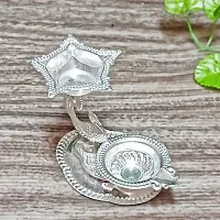 GODS CHOICE German Silver Peacock 5 Face Diya With 1 Agal Diya In Plate For Pooja/Decor Size :3 Inch Weight : 55Grams-thumb3