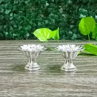 GODS CHOICE German Sliver Flower Designing Devadas Diya For Pooja / Decor Size :1.5 Inch Weight : 40 Grams -Pack of 2-thumb1