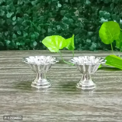 GODS CHOICE German Sliver Flower Designing Devadas Diya For Pooja / Decor Size :1.5 Inch Weight : 40 Grams -Pack of 2-thumb2