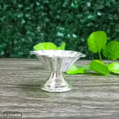 GODS CHOICE German Sliver Flower Designing Devadas Diya For Pooja / Decor Size : 2 Inch Weight : 20 Grams-thumb2