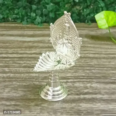 GODS CHOICE German Silver Balaji Face Stand Leaf Diya For Pooja / Decor Size : 4 Inch Weight : 40 Grams-thumb3