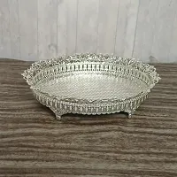 GODS CHOICE German Silver Floral Curved Flower Decoration Stand Tray For Pooja/Home Decor Height : 3 Inch Diameter : 11 Inch Weight : 290 Grams-thumb2