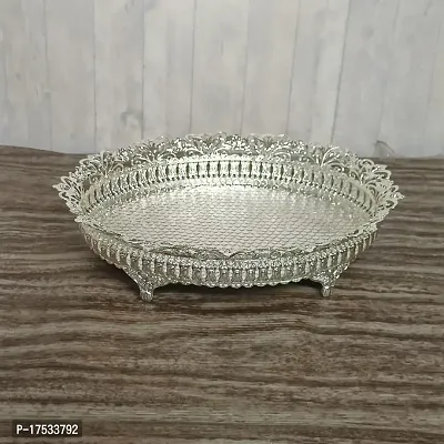 GODS CHOICE German Silver Floral Curved Flower Decoration Stand Tray For Pooja/Home Decor Height : 3 Inch Diameter : 11 Inch Weight : 290 Grams-thumb3