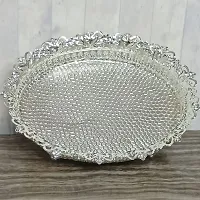 GODS CHOICE German Silver Floral Curved Flower Decoration Stand Tray For Pooja/Home Decor Height : 3 Inch Diameter : 11 Inch Weight : 290 Grams-thumb3