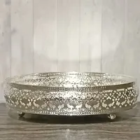 GODS CHOICE German Silver Round Decorative Flower Designing/Fruit Serving Tray For Pooja Diameter : 10 Inches Weight : 490 Grams-thumb3
