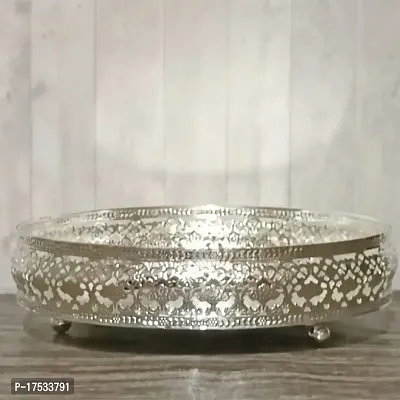GODS CHOICE German Silver Round Decorative Flower Designing/Fruit Serving Tray For Pooja Diameter : 10 Inches Weight : 490 Grams-thumb4