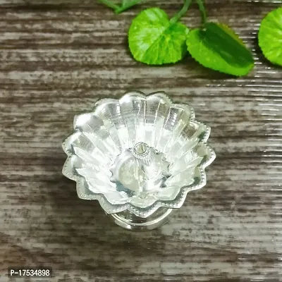 GODS CHOICE German Sliver Flower Designing Devadas Diya For Pooja / Decor Size : 2 Inch Weight : 20 Grams-thumb3