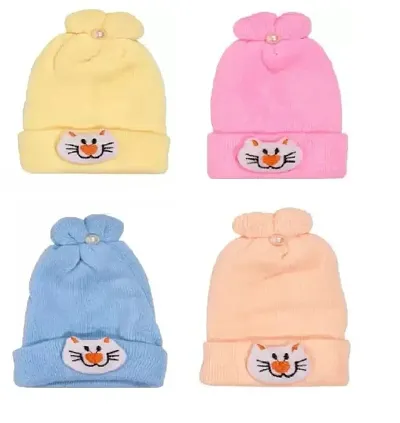 Soft Warm Unisex Kids Beads Winter Cap For 0 To 3 M