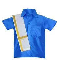 Luckypot Silk Cotton Shirt  Single Layer Readymade Dhoti With Gold Jari For Boys Color : Blue-thumb3