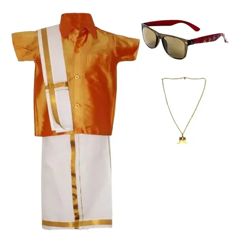 Luckypot Silk Shirt Single Layer Readymade Dhoti With Jari For Boys Color :