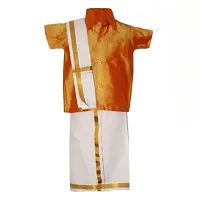 Luckypot Silk Cotton Shirt  Single Layer Readymade Dhoti With Gold Jari For Boys Color : Gold-thumb2